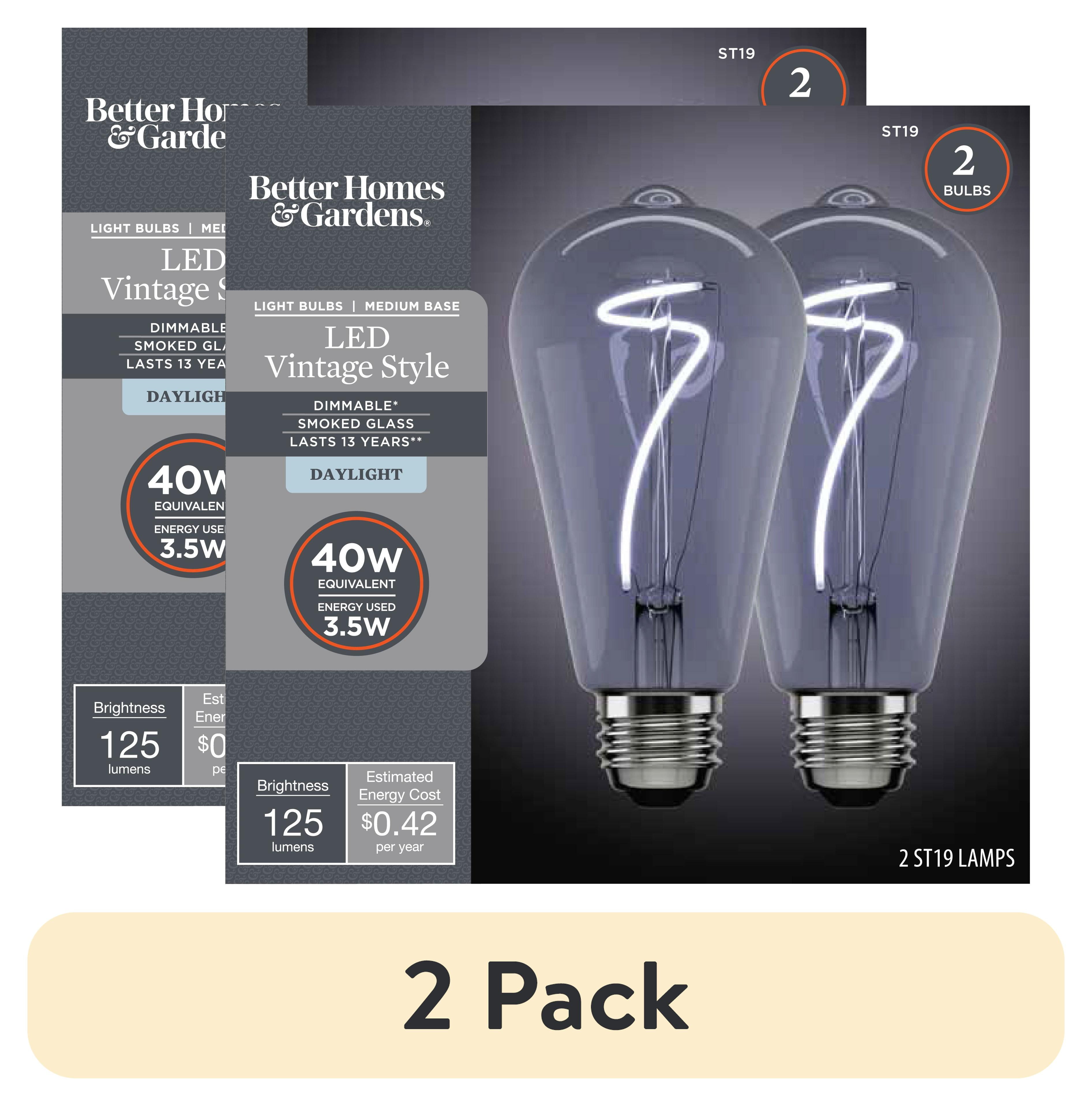 (2 pack) Better Homes & Gardens LED Vintage Style Light Bulb, ST19 40W Smoke Spiral Filament, E26, Dim - 2 Pk