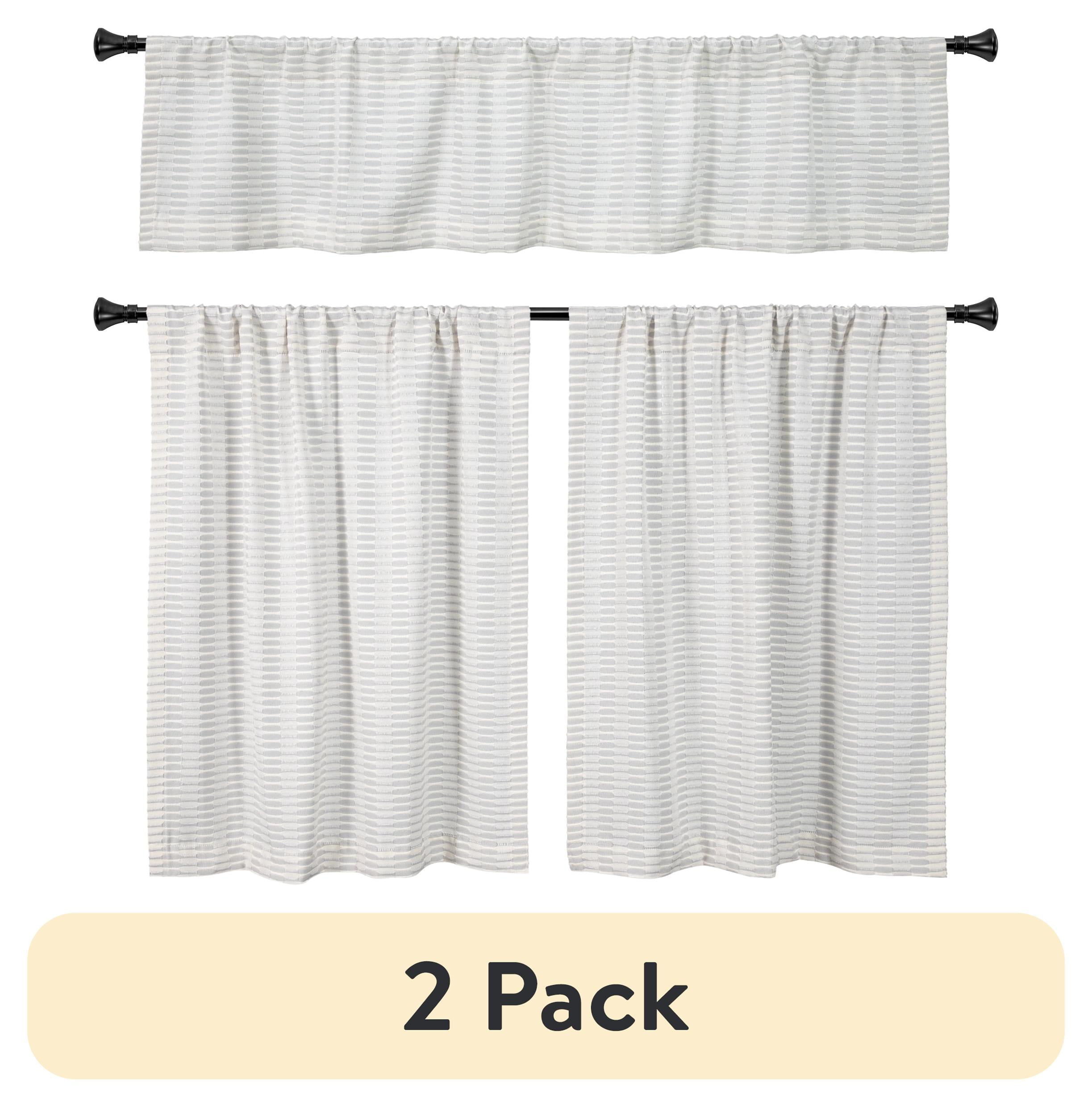 (2 pack) Better Homes & Gardens Ladder Stripe Kitchen Curtain Tiers and Valance, 3-Piece Set, Gray, 60" W x 36" L
