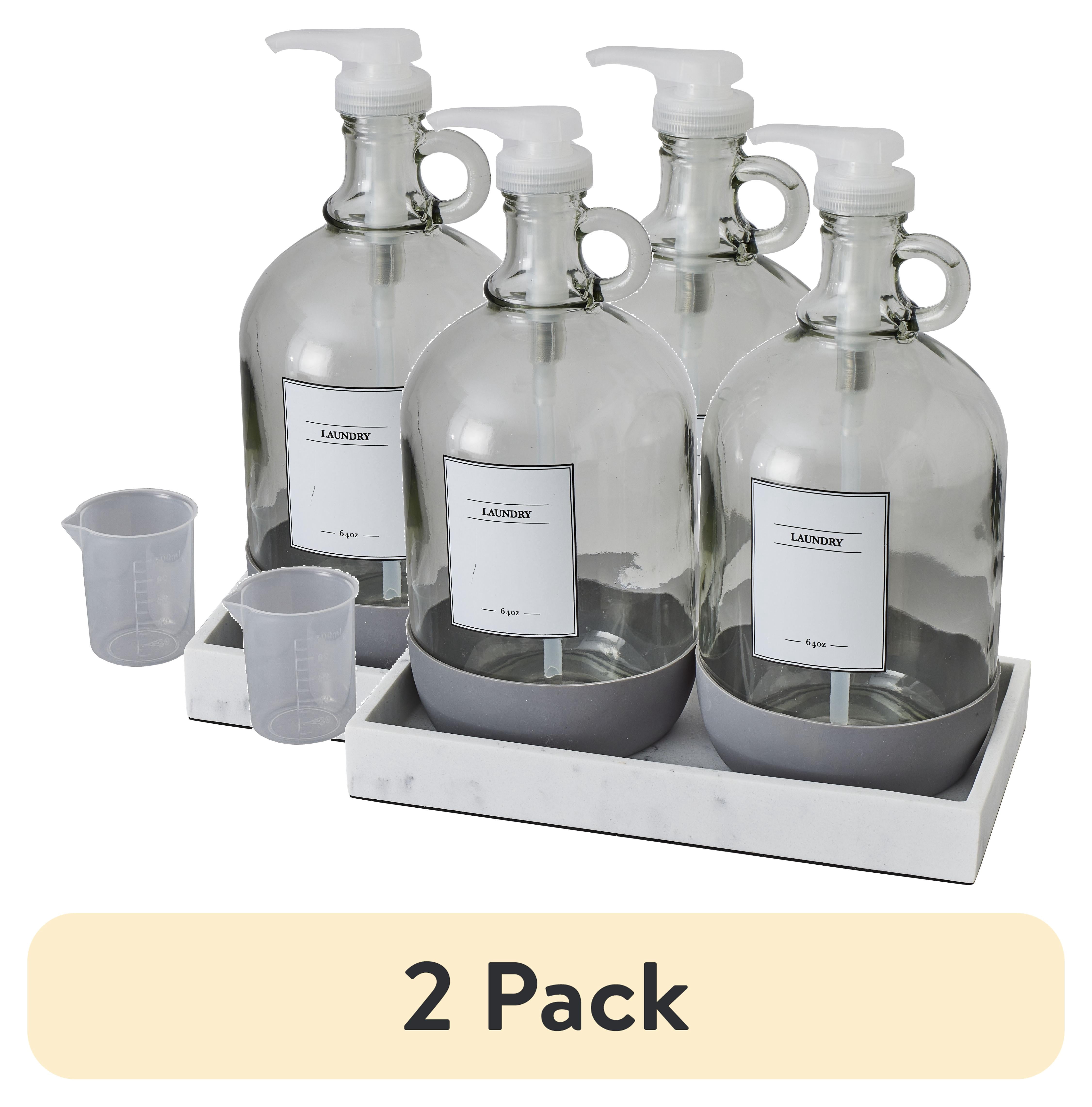 (2 pack) Better Homes & Gardens Laundry Detergent Dispenser Set with Tray and Measuring Cup, Clear & White, 128 oz, 2-Pack