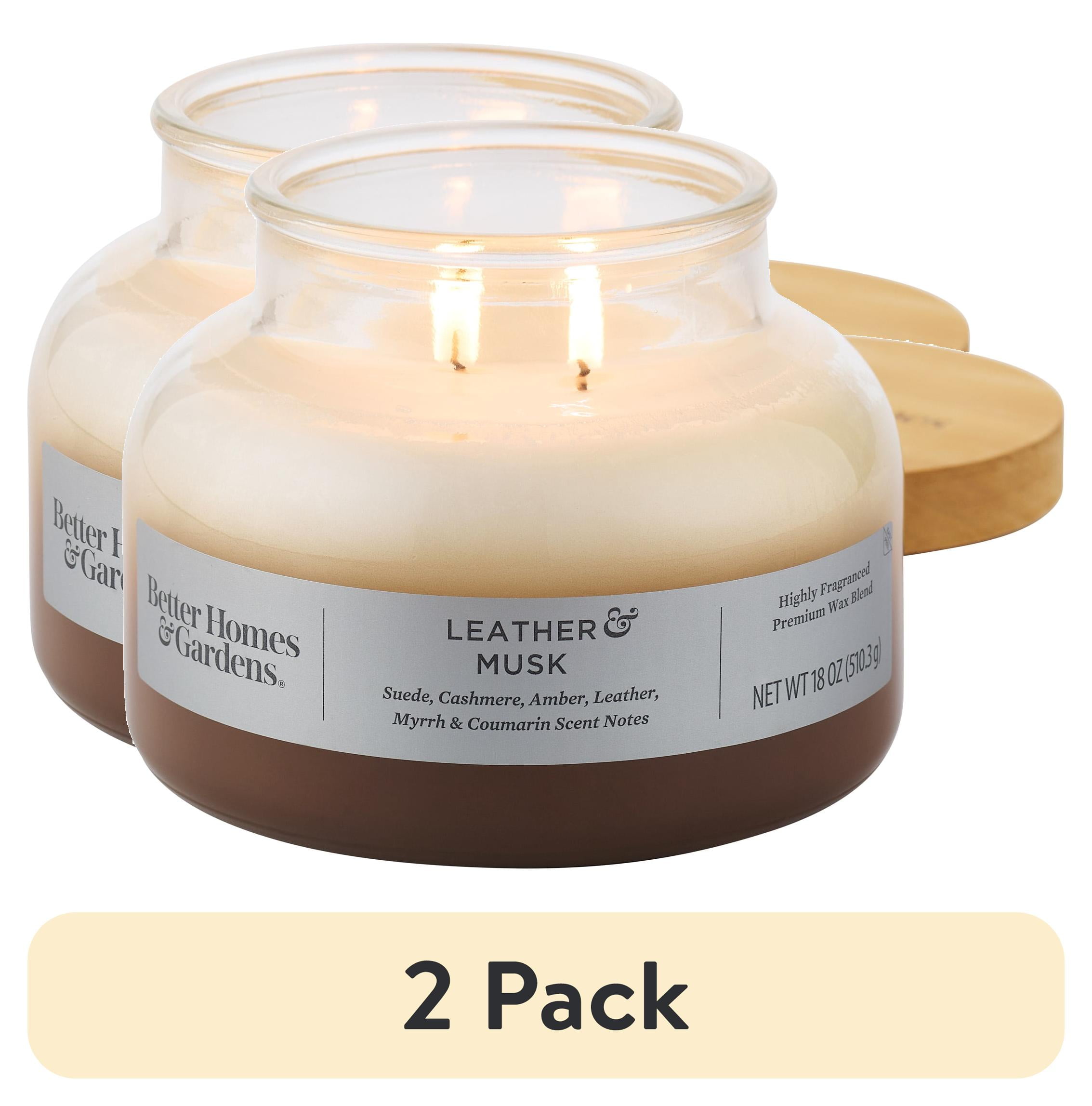 (2 pack) Better Homes & Gardens Leather & Musk Scented 2-Wick 18oz Ombre Bell Jar Candle