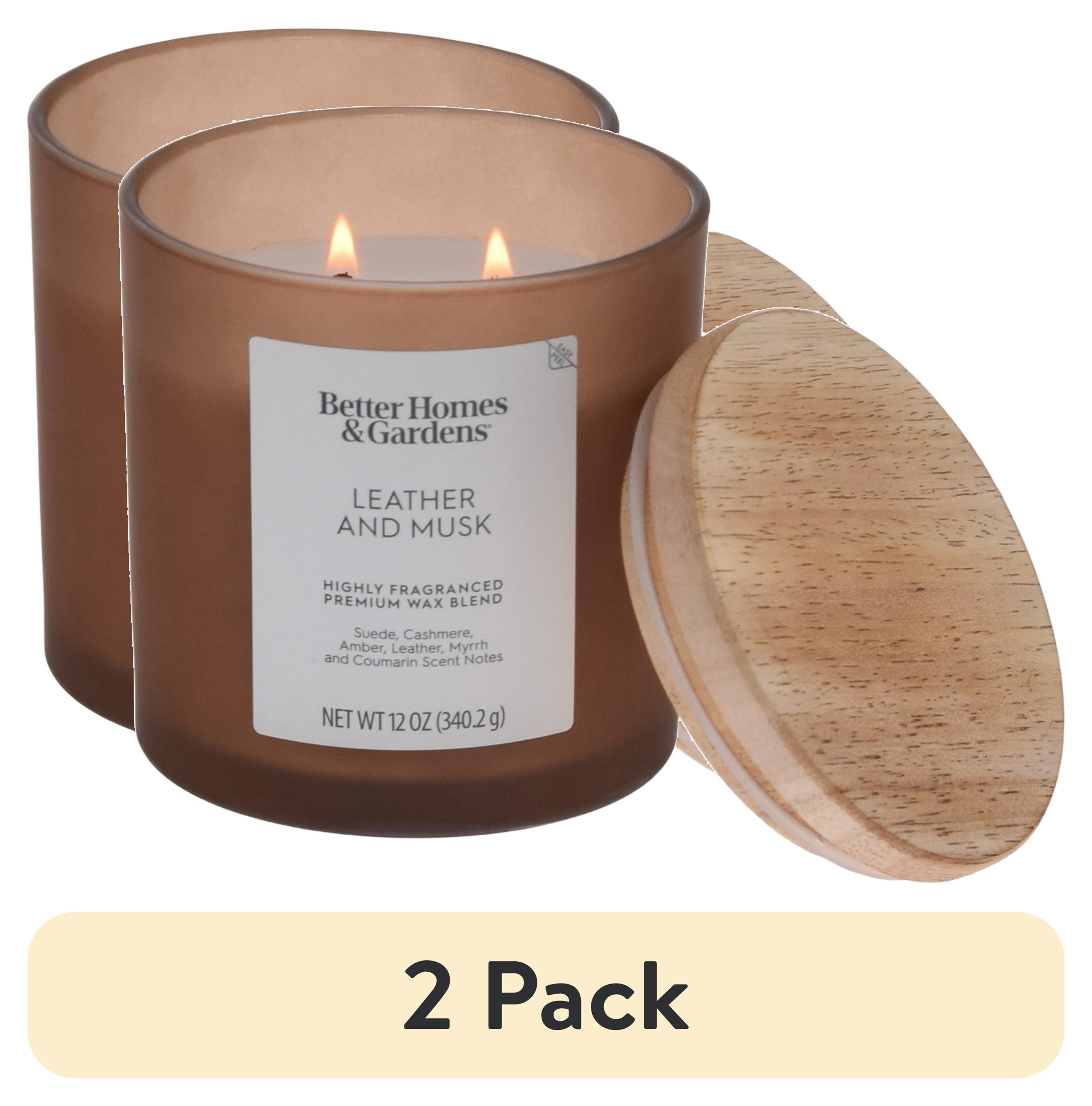 (2 pack) Better Homes and Gardens Leather and Musk Scented 2-Wick Frosted Jar Candle 12oz.