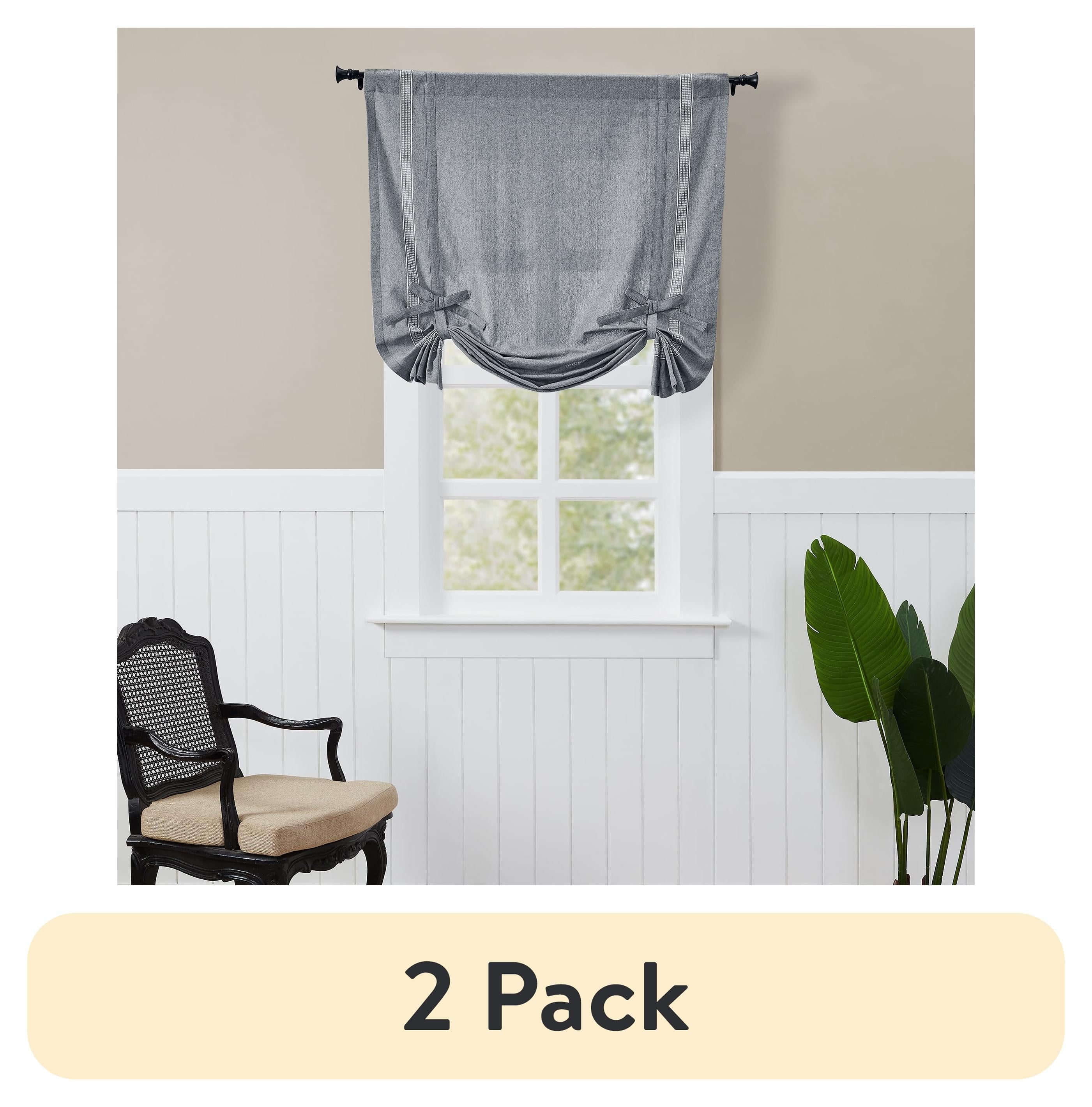(2 pack) Better Homes & Gardens Light Filtering Cotton Balloon Shade, 1-Piece, Grey, 42" W x 63" L