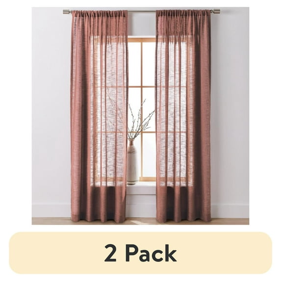 (2 pack) Better Homes & Gardens Light Filtering Linen Blend Rod Pocket Curtain, Single Panel, Old Rose, 50" W x 95" L