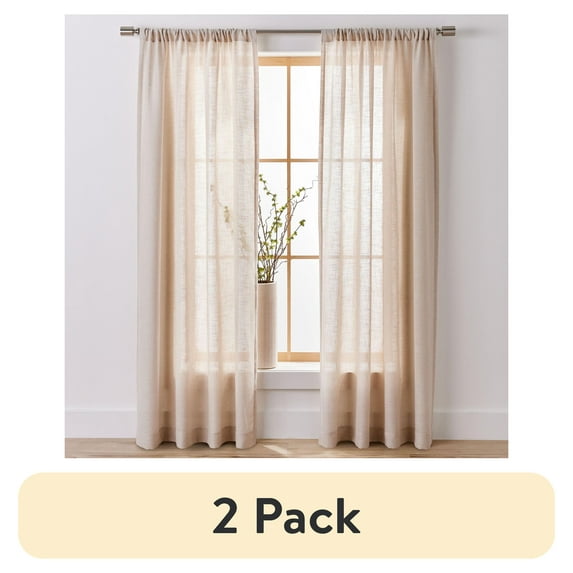 (2 pack) Better Homes & Gardens Light Filtering Linen Blend Rod Pocket Curtain, Single Panel, Papyrus Beige, 50" W x 84" L