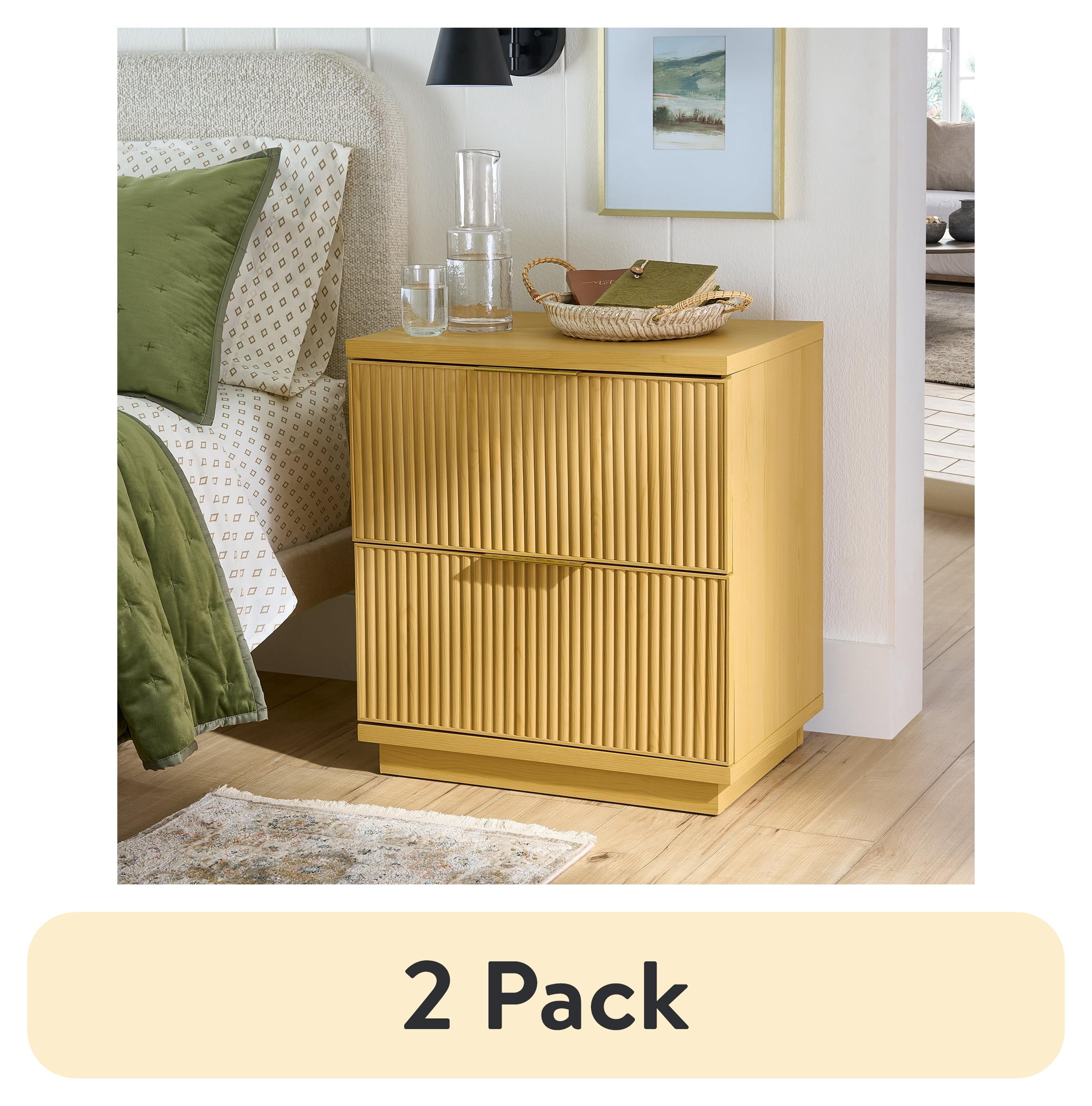 (2 pack) Better Homes & Gardens Lillian Fluted 2-Drawer Nightstand with USB, Natural Pine