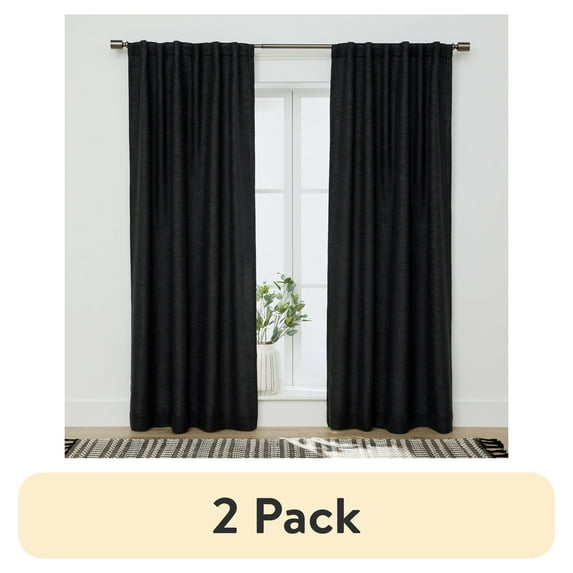 (2 pack) Better Homes & Gardens Linen Blend Curtain, Single Panel, Rich Black, 50" W x 84" L