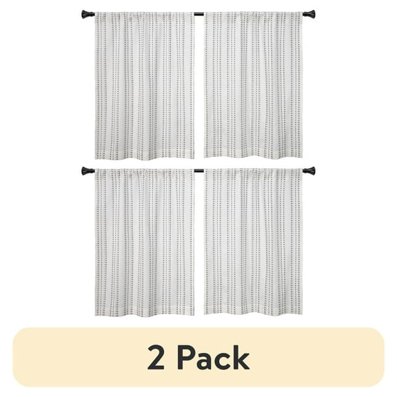 (2 pack) Better Homes & Gardens Luna 3-Piece Ivory/Black Pick Stitch Stripe Kitchen Curtain Set