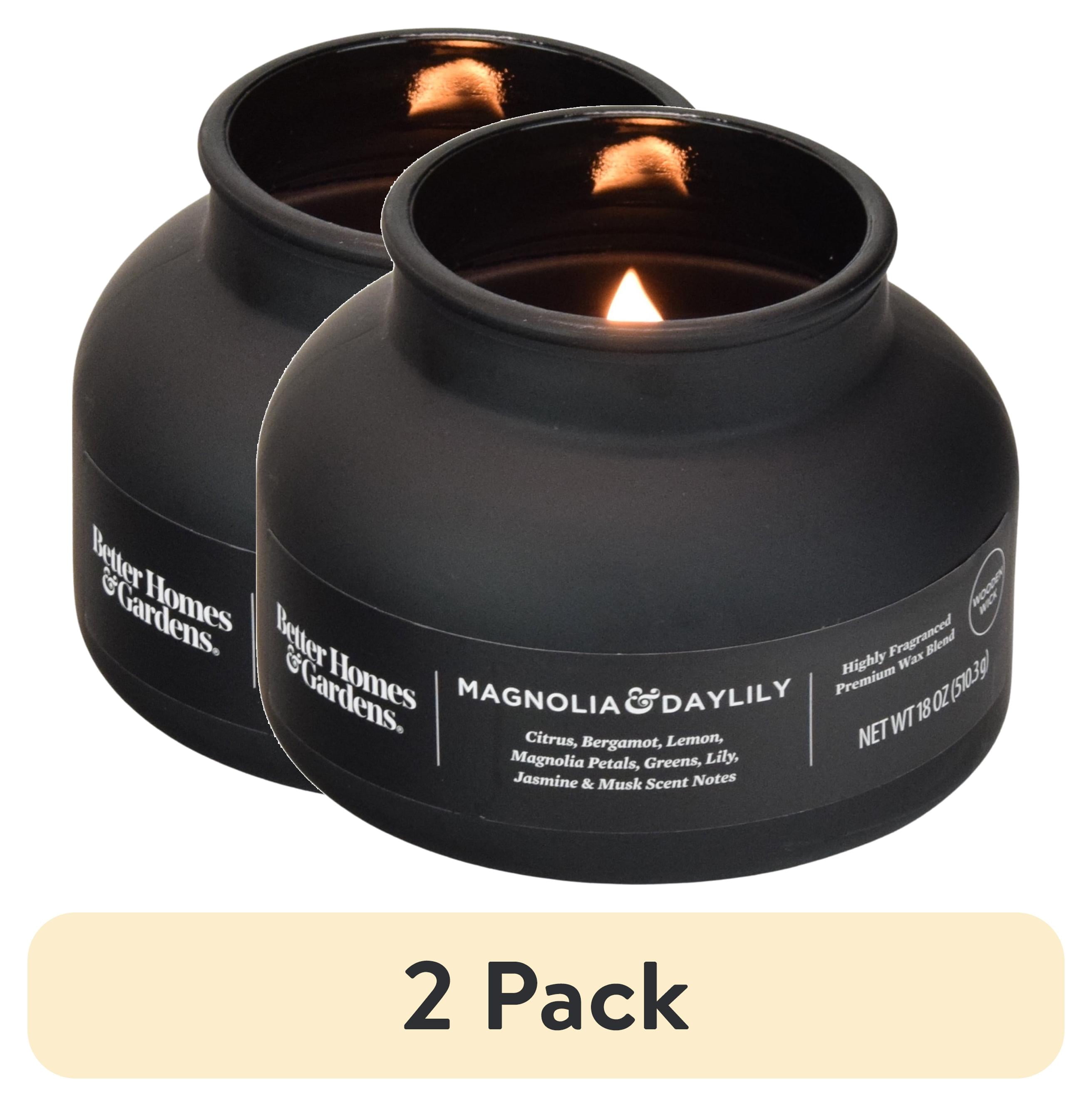 (2 pack) Better Homes & Gardens Magnolia and Daylily Scented Wooden Wick 18oz Bell Jar Candle