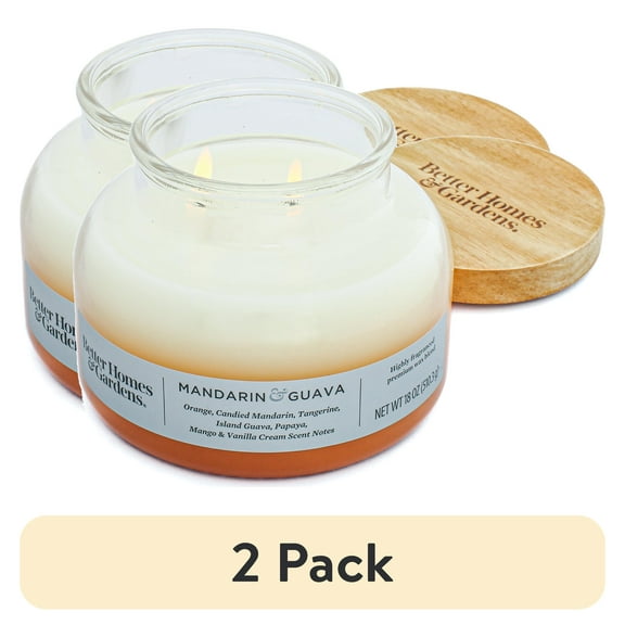 (2 pack) Better Homes & Gardens Mandarin Guava Scented 2-Wick 18oz Ombre Bell Jar Candle