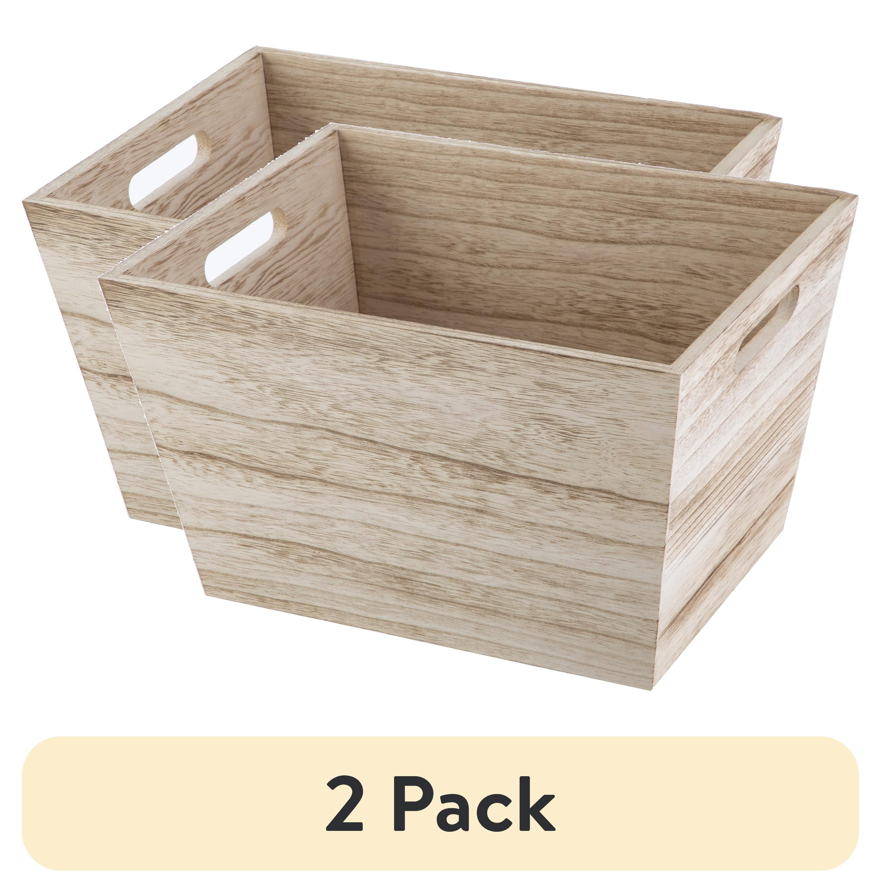 (2 pack) Better Homes & Gardens Medium Natural Wood Rectangular Decorative Storage Bin, 13 in x 10 in x 8 in