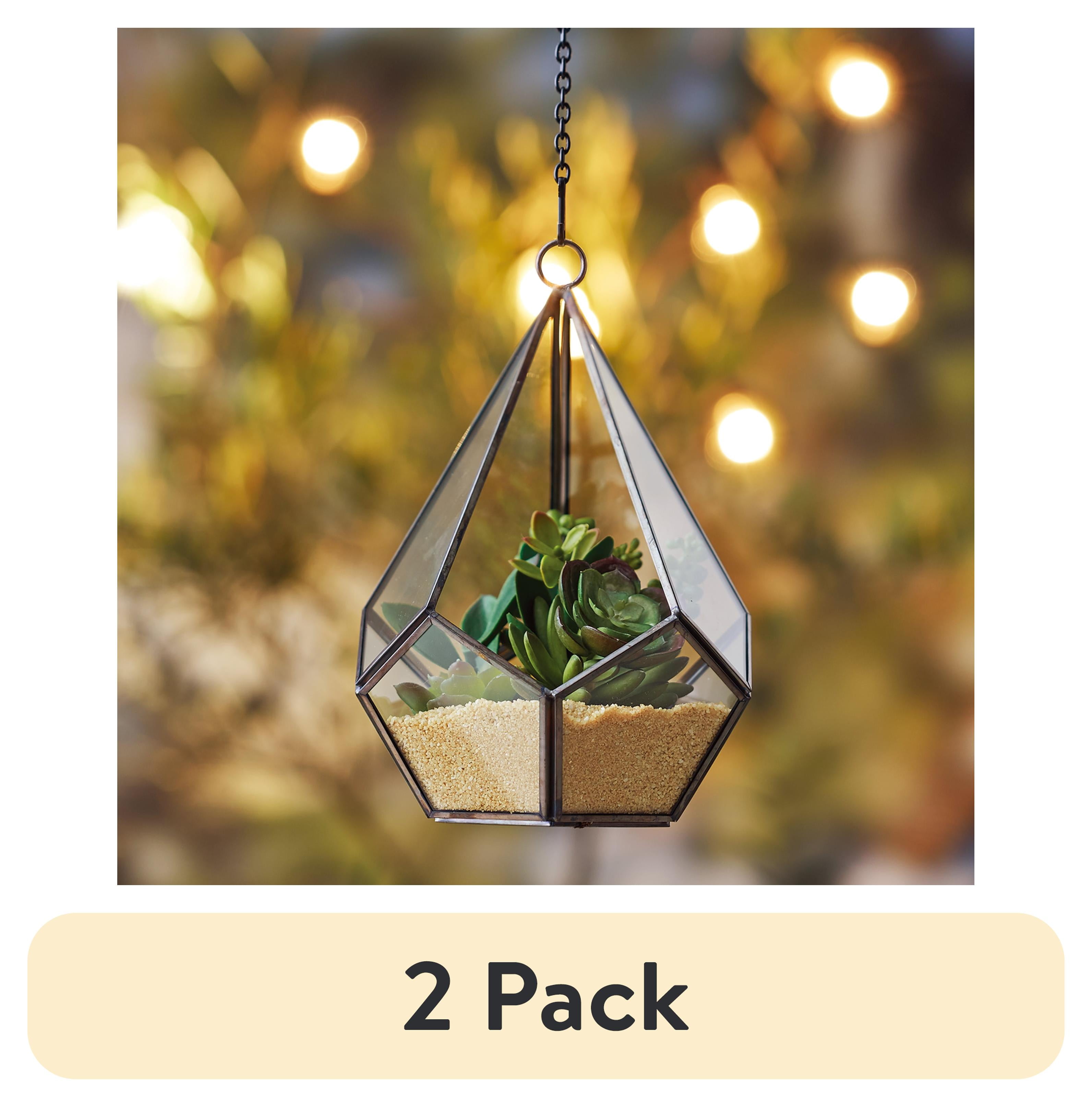 (2 pack) Better Homes & Gardens Metal and Glass Diamond shaped Hanging Terrarium, 6.2 in Dia x 8.9 in H