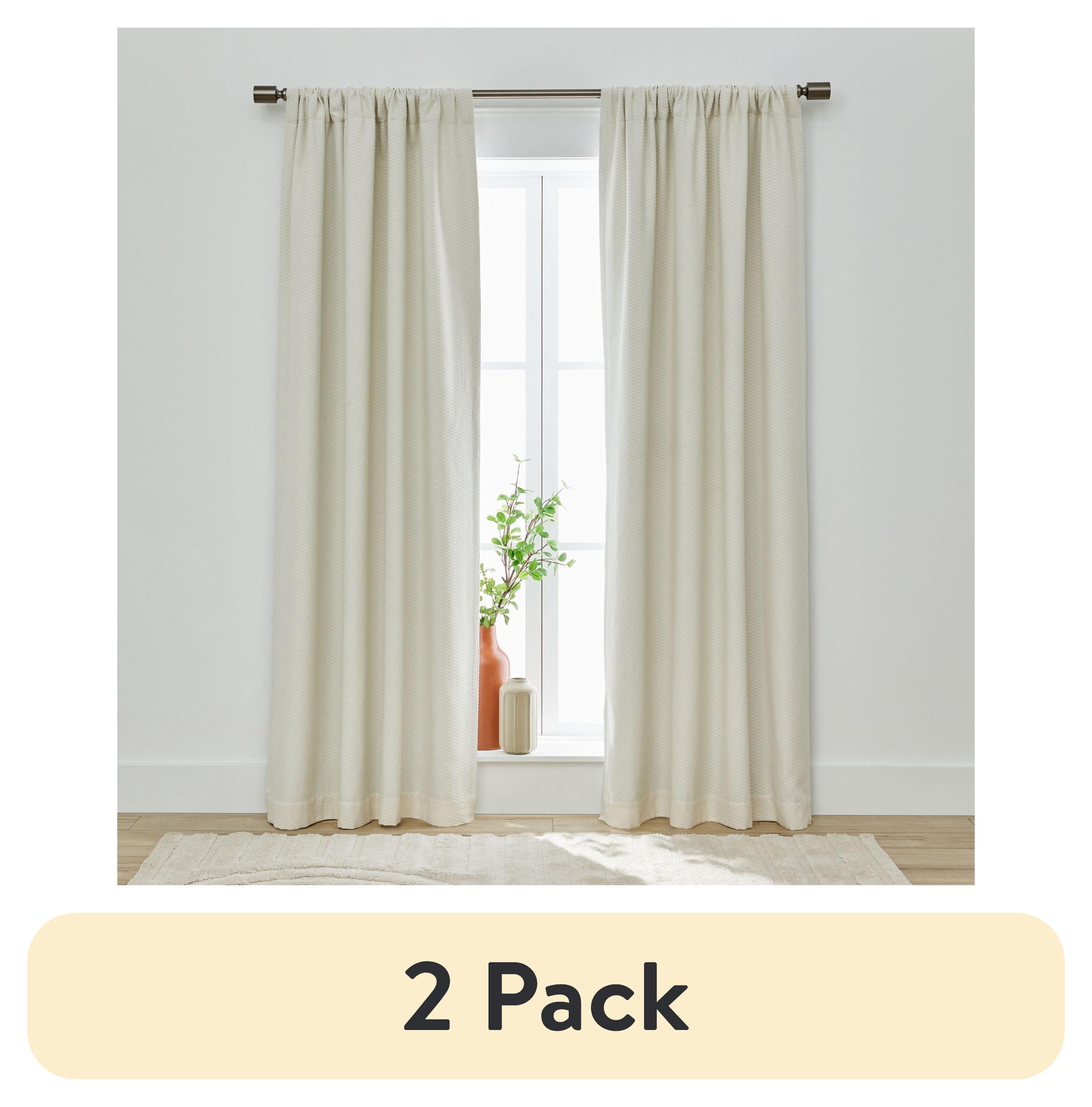 (2 pack) Better Homes & Gardens Micro Geo Blackout Woven Ladder Single Curtain Panel, 1-Piece, Vanilla Dream, 50 in W x 63 in L