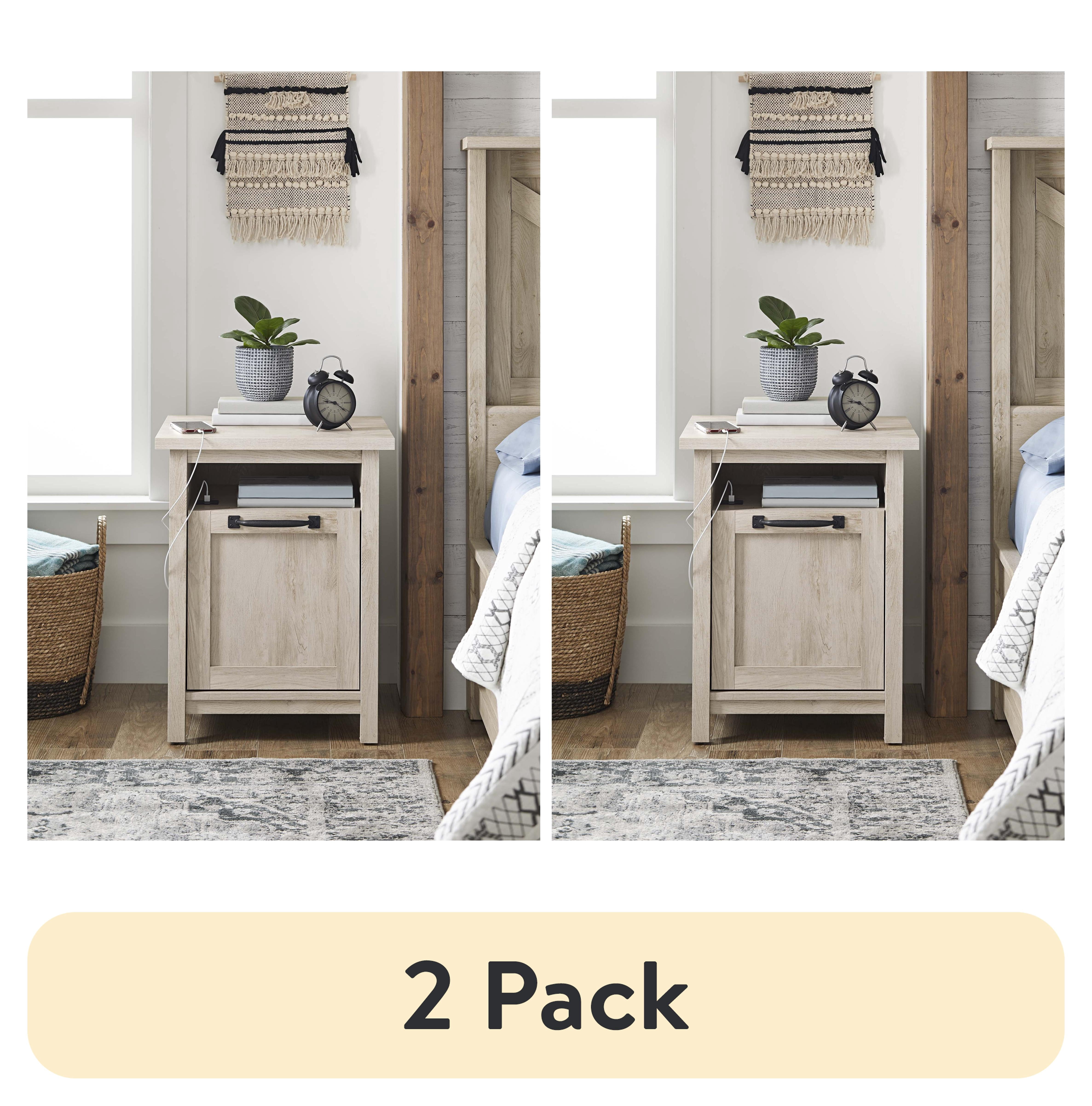 (2 pack) Better Homes & Gardens Modern Farmhouse USB Nightstand, Rustic White Finish