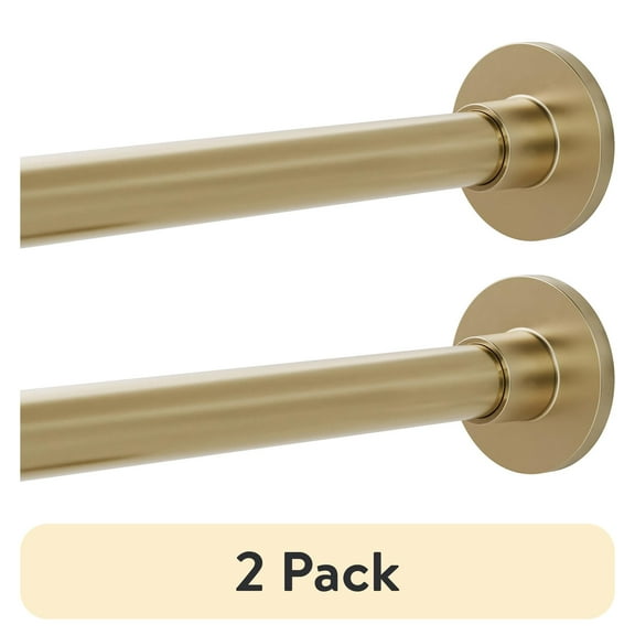 (2 pack) Better Homes & Gardens Rustproof 43 to 72 Adjustable Tension Modern Shower Curtain Rod, Brass