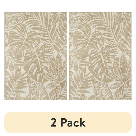 (2 pack) Better Homes & Gardens Neutral Palm Outdoor Rug, 9' x 12'