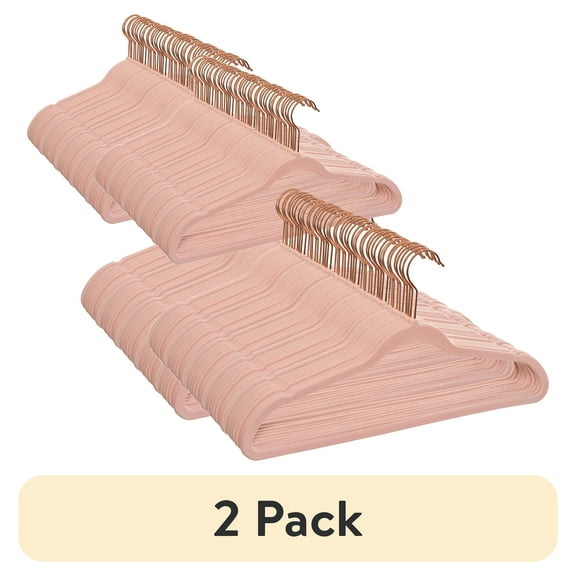 (2 pack) Better Homes & Gardens Non-Slip Velvet Clothing Hangers, 100 Pack, Pink, Space Saving