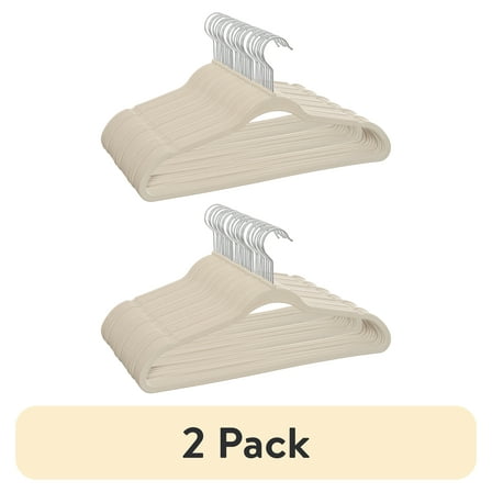 (2 pack) Better Homes & Gardens Velvet Adult Clothing Hangers, Beige, Non-Slip, Space Saving, 30 Count