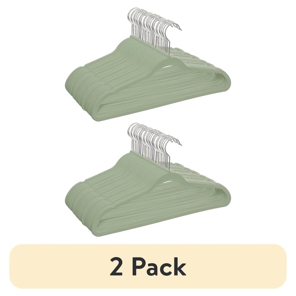 (2 pack) Better Homes & Gardens Non-Slip Velvet Adult Clothing Hangers, Green, 30 Count