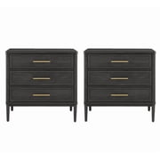 (2 pack) Better Homes & Gardens Oaklee 3 Drawer Nightstand with USB, Charcoal Finish