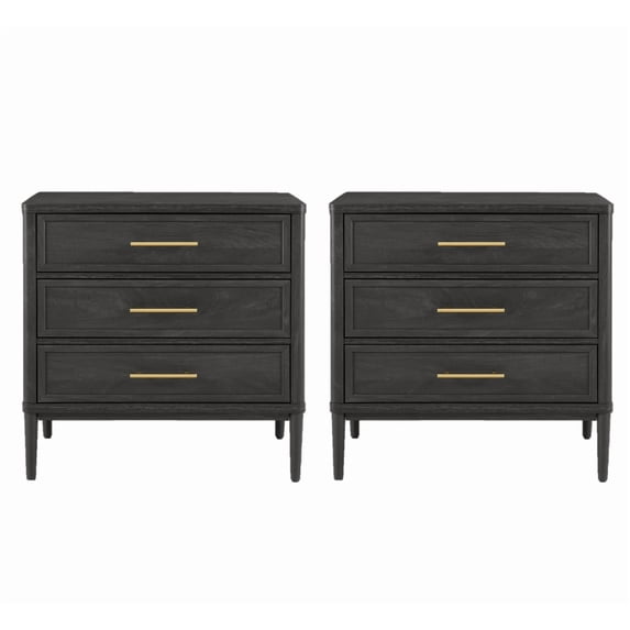 (2 pack) Better Homes & Gardens Oaklee 3 Drawer Nightstand with USB, Charcoal Finish