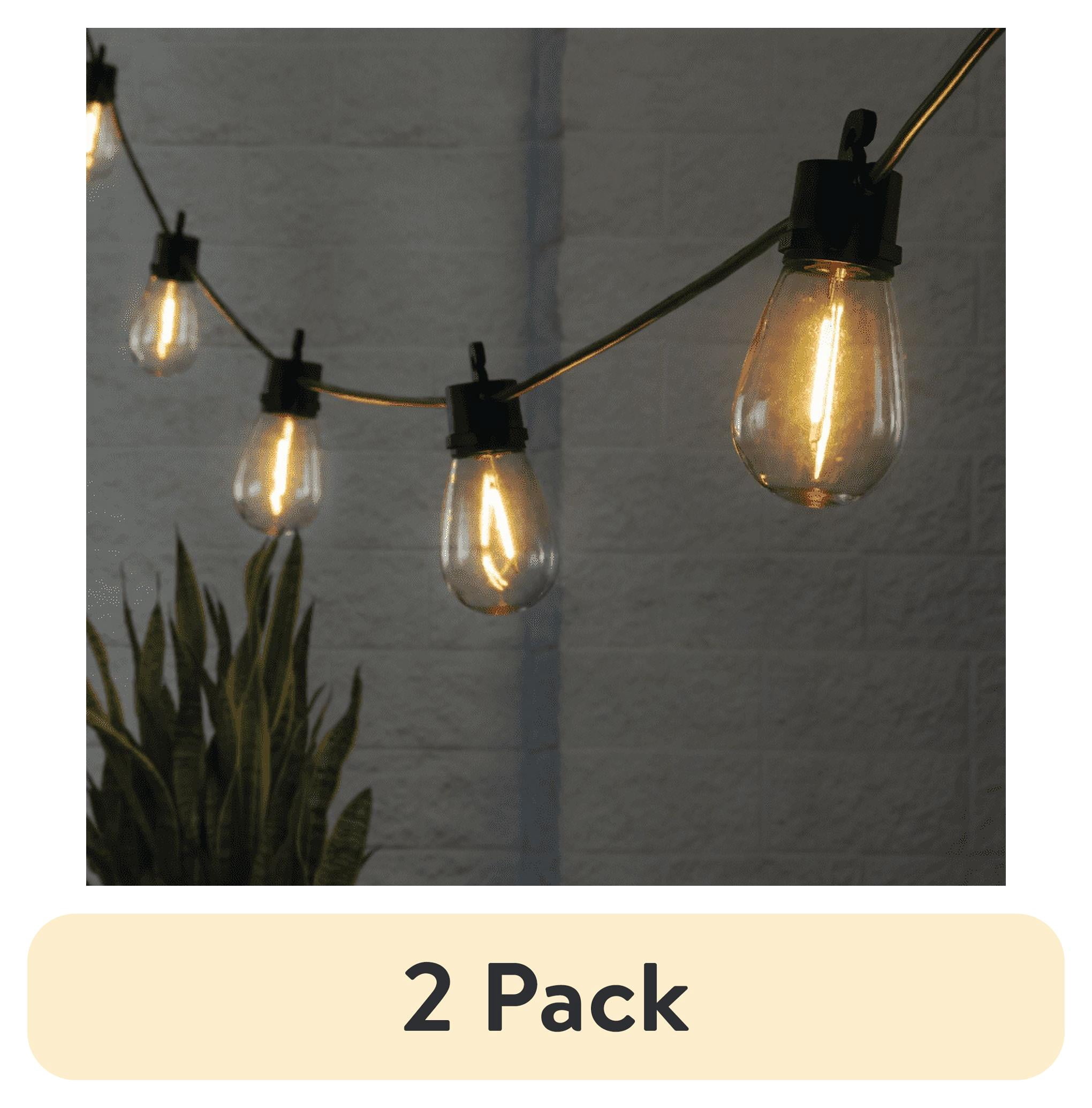 (2 pack) Better Homes Gardens Outdoor 12 in Solar 15 LED Warm White String Lights, Black/Clear