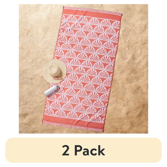 (2 pack) Better Homes & Gardens Oversized Cotton Blend Orange Sun Print Beach Towel, 38" X 72"