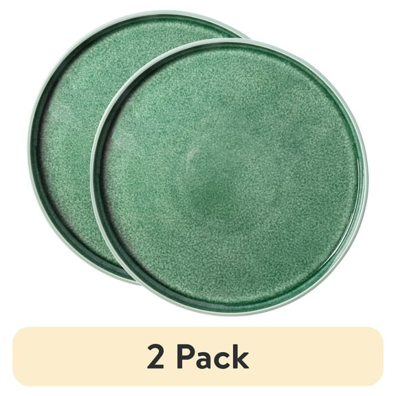 (2 pack) Better Homes & Gardens-Parker Green Stoneware Stackable Dinner Plate