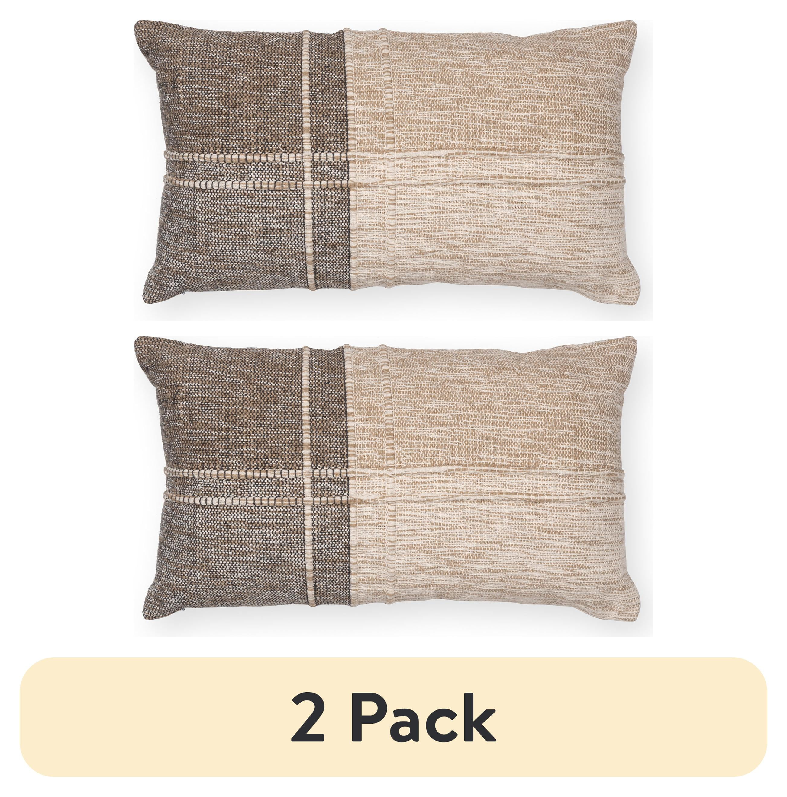 (2 pack) Better Homes & Gardens Patchwork Decorative Throw Pillow, 14"x24" Lumbar, Neutral Colors