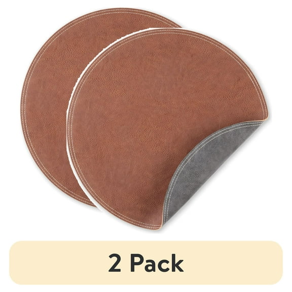 (2 pack) Better Homes & Gardens Persia Faux Leather Placemat, Brown, 15" Round, 1 Piece