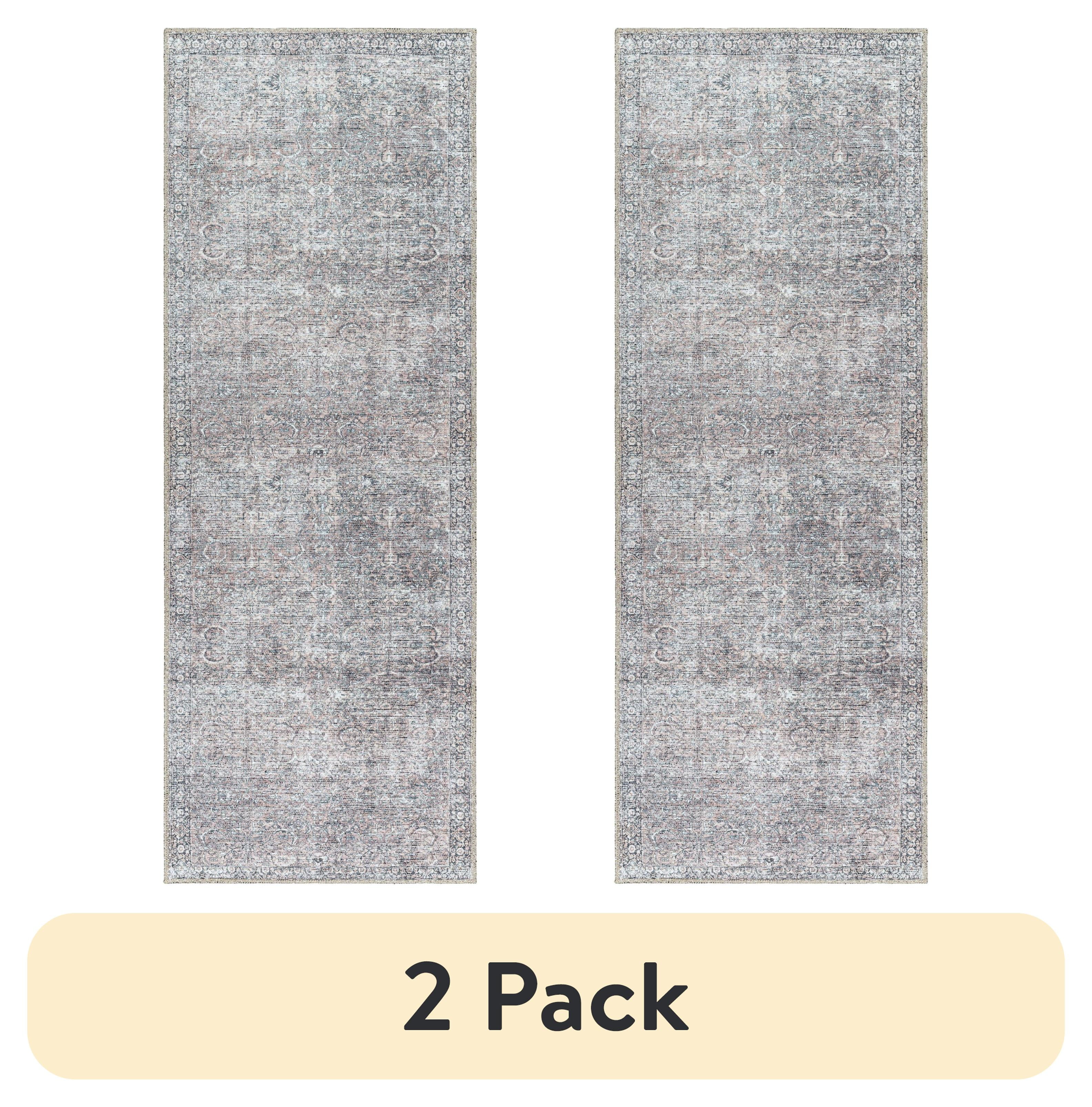(2 pack) Better Homes & Gardens Persian Blooms Runner Washable Non-Skid Area Rug, Brown, 2'5" x 7'