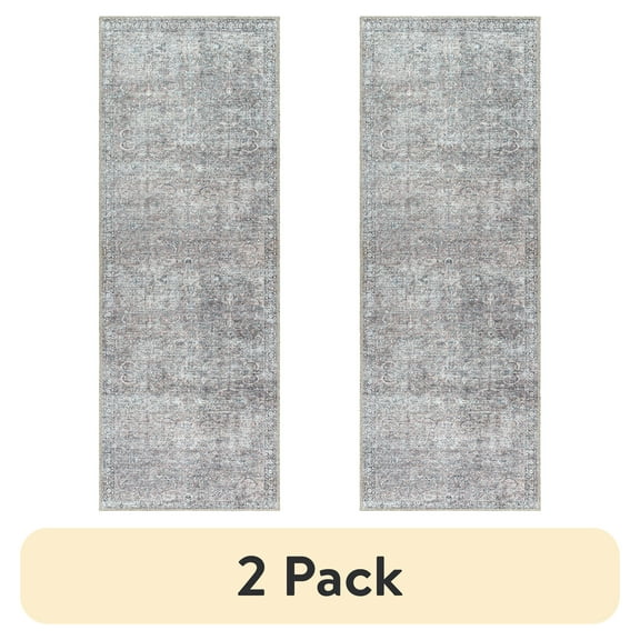 (2 pack) Better Homes & Gardens Persian Blooms Runner Washable Non-Skid Area Rug, Brown, 2'5" x 7'