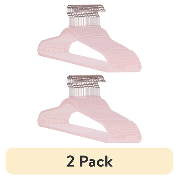 (2 pack) (2 pack) Better Homes & Gardens Pink Ultra Slim Velvet Non-Slip Clothes Hangers, 30-Pack