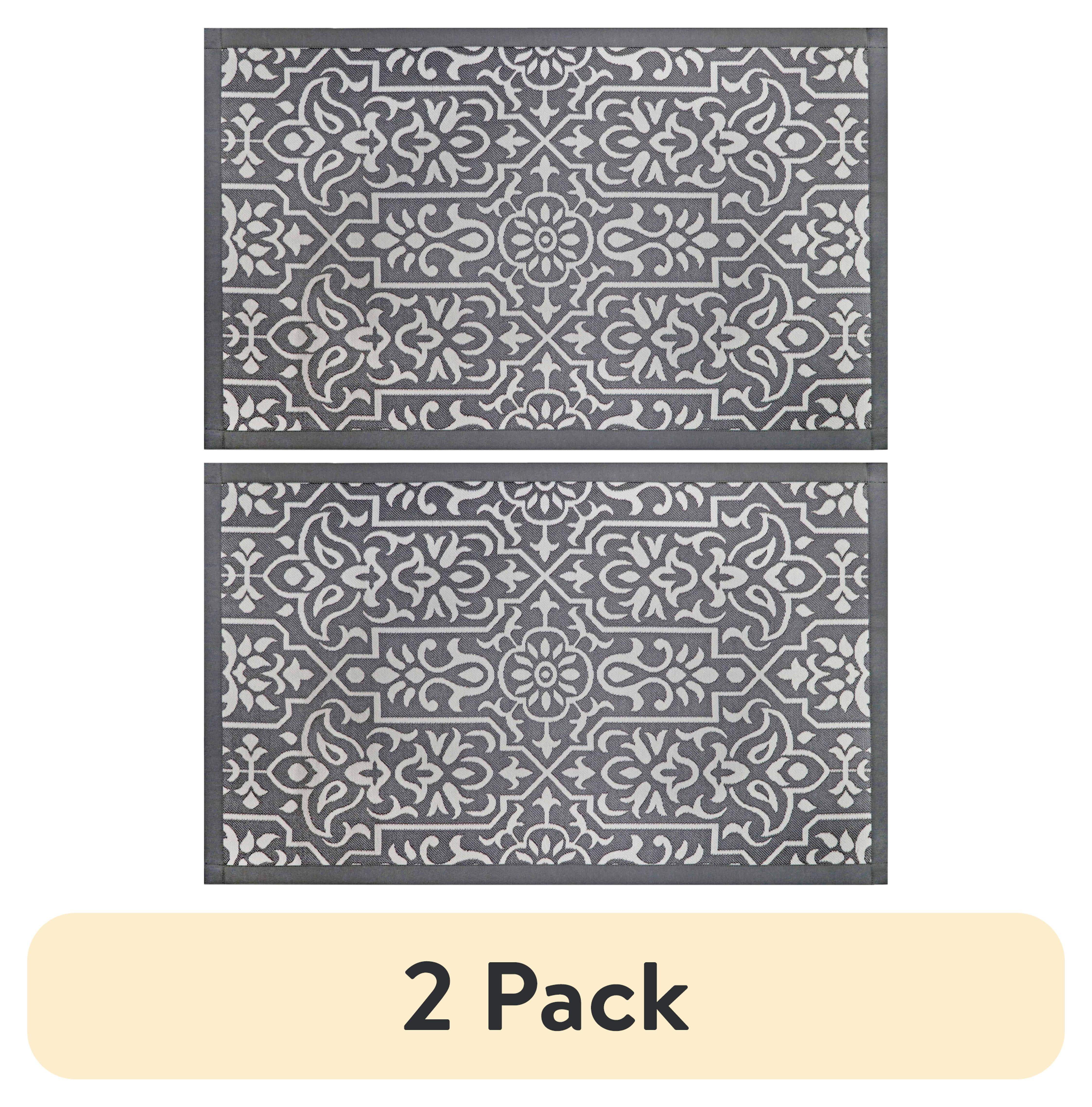 (2 pack) Better Homes & Gardens Polypropylene Gray Jacquard 20" x 34" Indoor Kitchen Rug