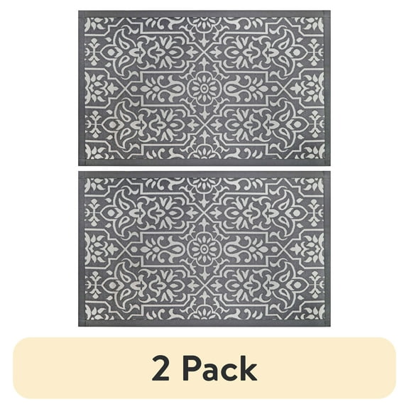 (2 pack) Better Homes & Gardens Polypropylene Gray Jacquard 20" x 34" Indoor Kitchen Rug