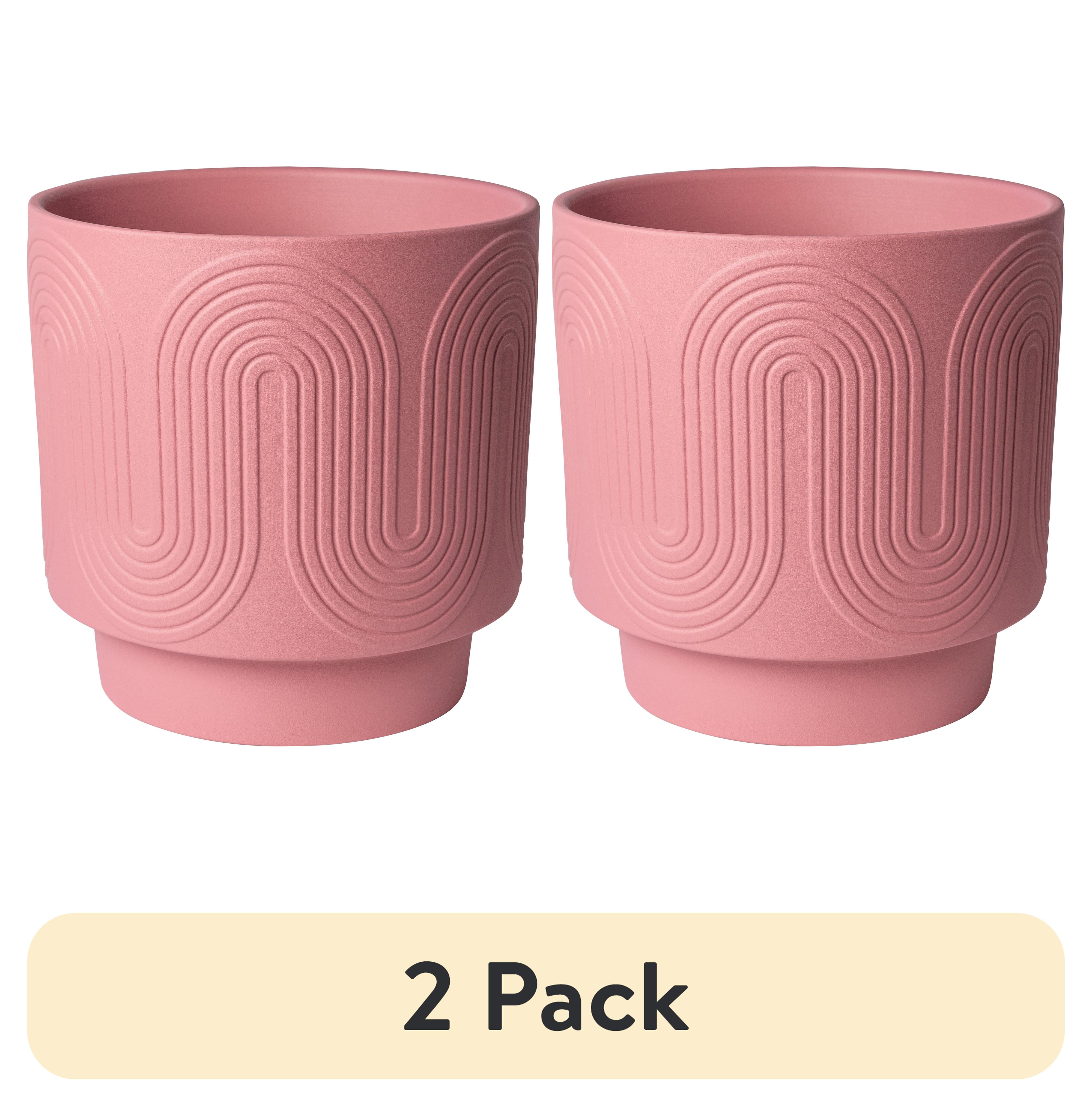 (2 pack) Better Homes & Gardens Pottery 10" Amy Wave Ceramic Planter, Pink