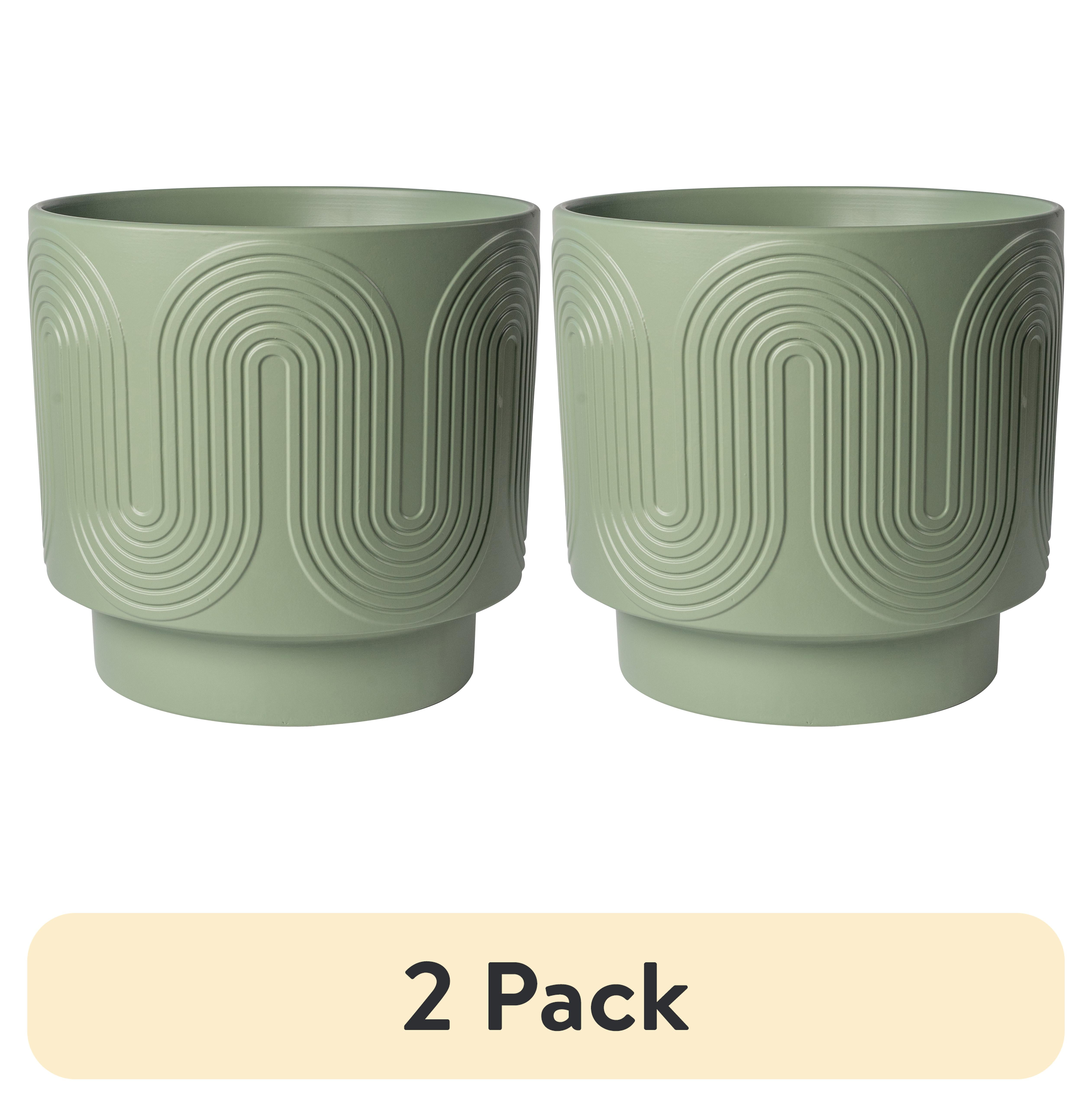 (2 pack) Better Homes & Gardens Pottery 12" Amy Wave Ceramic Planter, Green