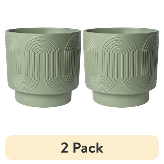 (2 pack) Better Homes & Gardens Pottery 12" Amy Wave Ceramic Planter, Green