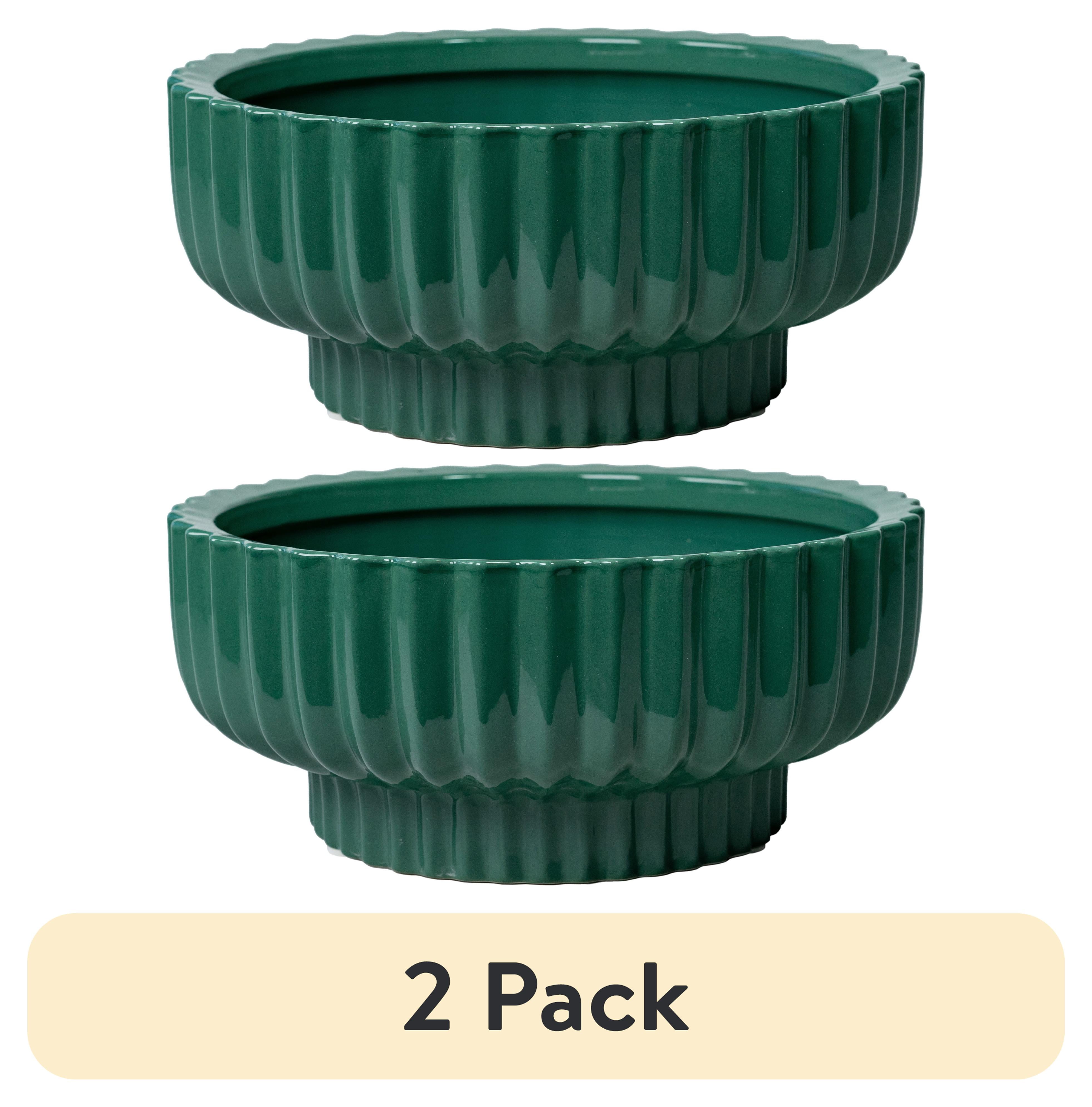 (2 pack) Better Homes & Gardens Fischer Round Ceramic Planter, 12 in, Green