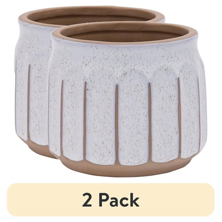 (2 pack) Better Homes & Gardens Pottery 6" Savona Round Ceramic Planter, White