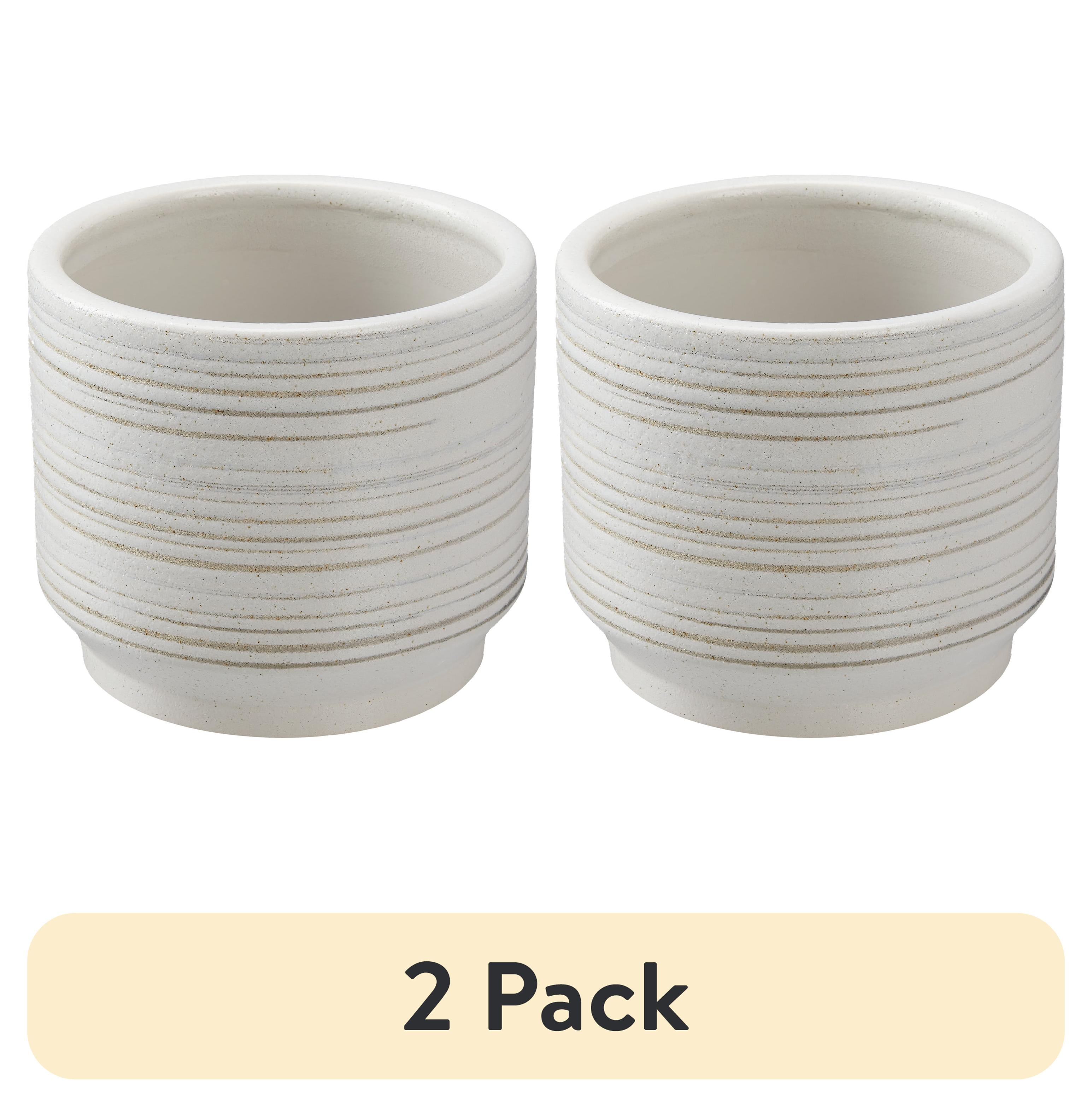 (2 pack) Better Homes & Gardens Teramo Round Ceramic Plant Planter, White, 6 in x 5.4 in