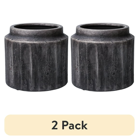 (2 pack) Better Homes & Gardens 8" x 8" x 7.2" Round Black Ceramic Alexander Plant Planter