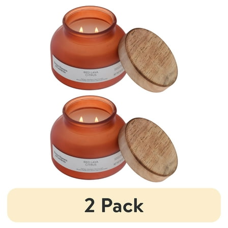 (2 pack) Better Homes and Gardens Red Lava and Citrus Scented 2-Wick Frosted Jar Candle 18oz.