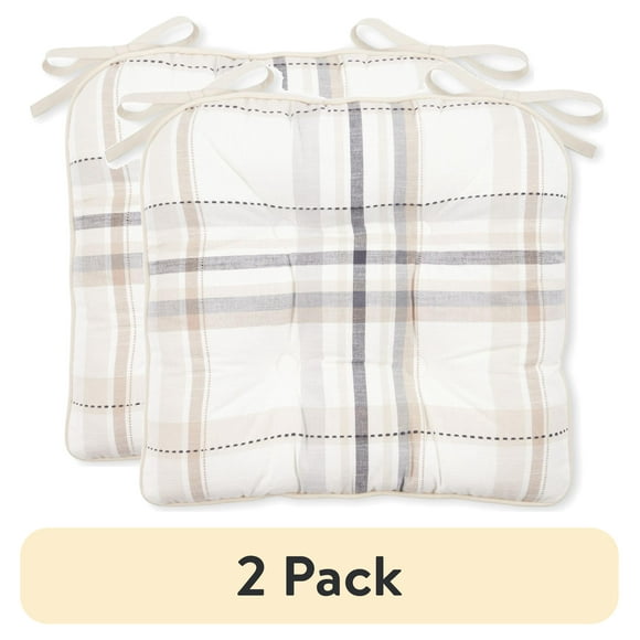 (2 pack) Better Homes & Gardens Reversible Monday Plaid Hand Drawn Plaid Chair Pad, Multicolor, 16"W x 17"L , 1 Piece