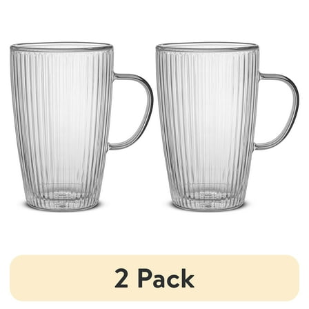 (2 pack) Better Homes & Gardens Ribbed 15 oz Double Wall Glass Mug with Handle