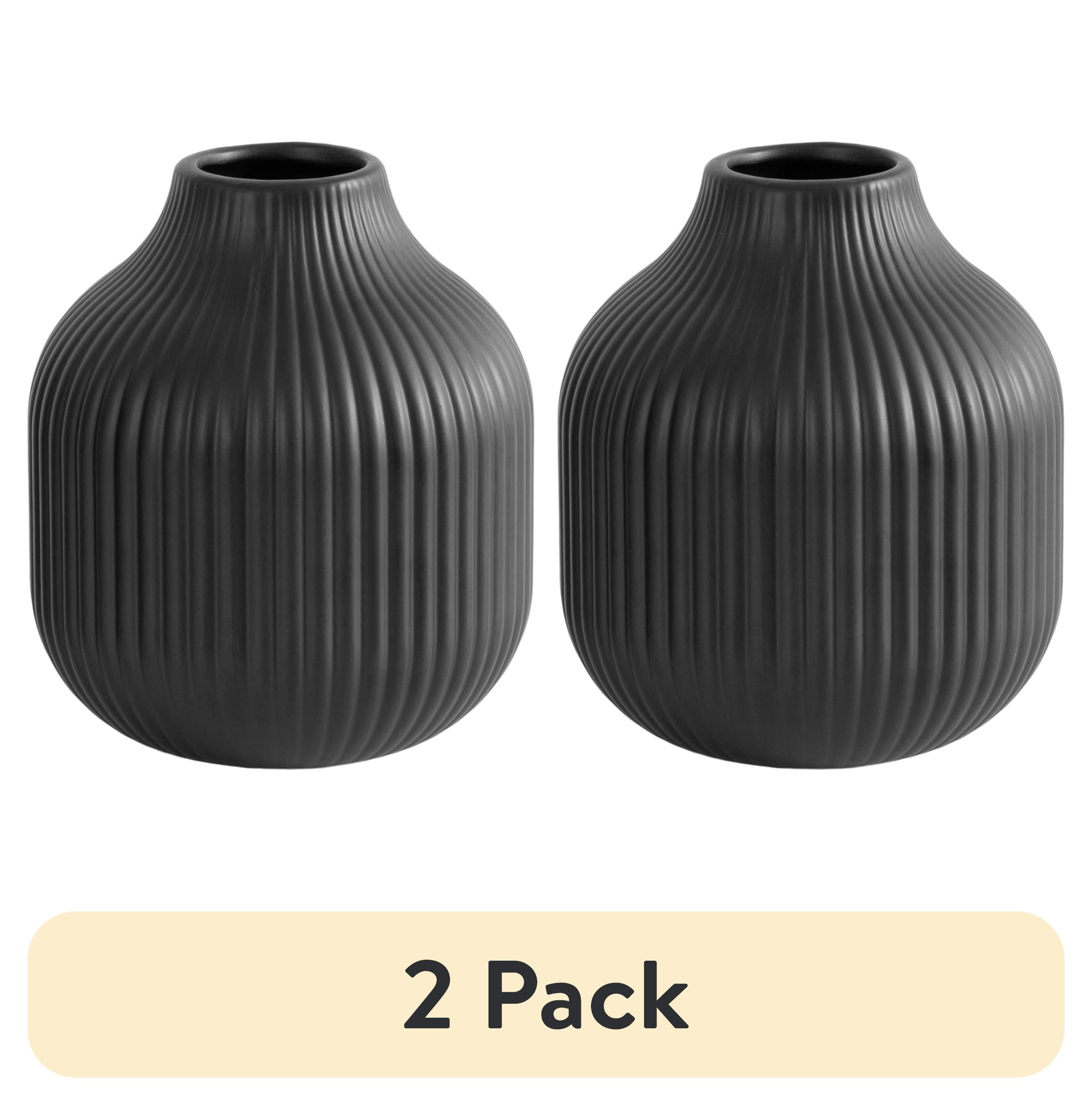 (2 pack) Better Homes and Gardens 6.5" and 8" Black Ceramic Vase 2 piece Set