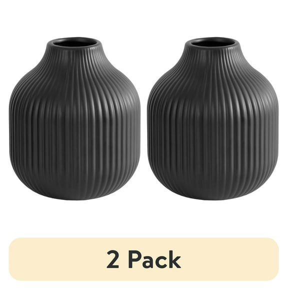 (2 pack) Better Homes and Gardens 6.5" and 8" Black Ceramic Vase 2 piece Set