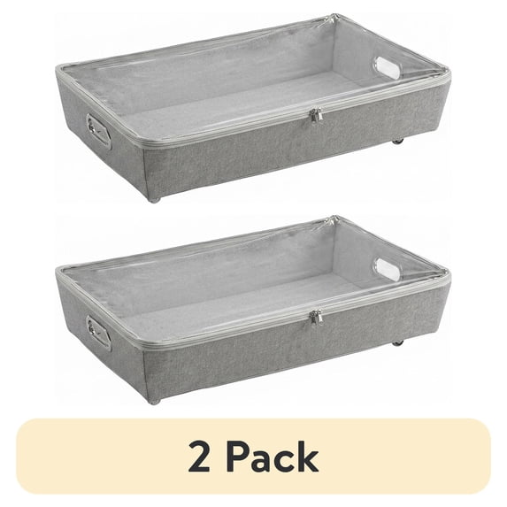 (2 pack) Better Homes & Gardens Rolling Under-Bed Storage Bin with Zipper, Gray