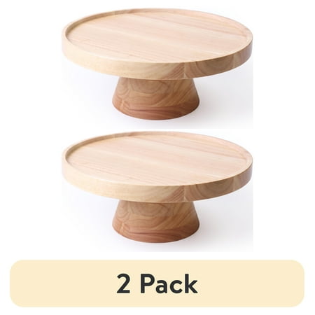 (2 pack) Better Homes & Gardens Rubber Wood Cake Stand, 12.52IN Dia x 5IN H, 3.9 lb, Natural Wood Color