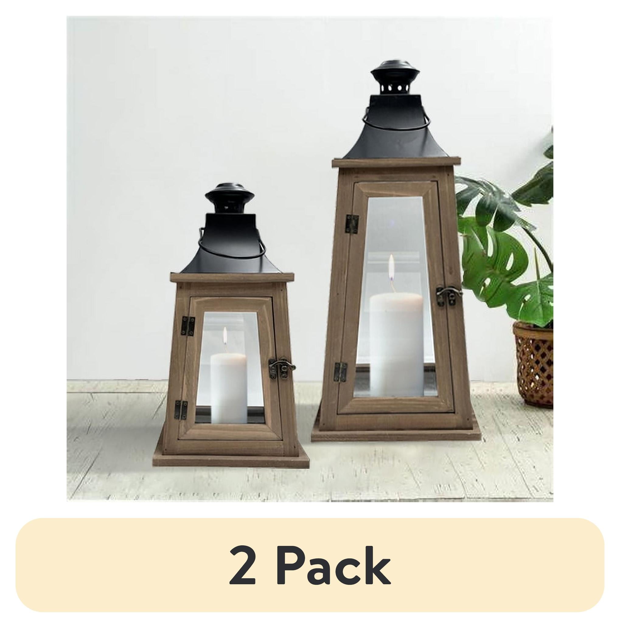 (2 pack) Better Homes & Gardens Rustic Wood Metal Candleholder Lantern, 14", Medium