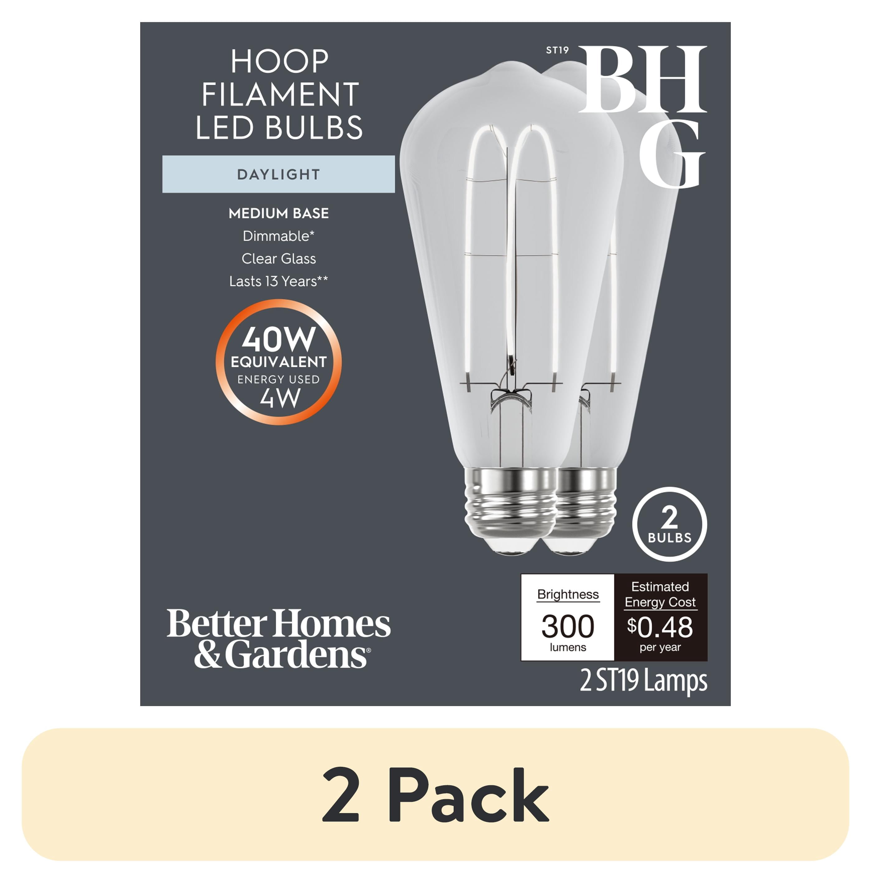 (2 pack) Better Homes & Gardens ST19 LED Vintage Bulb, 4W 40W Equivalent, Daylight, Dimmable, E26 Base, Clear, 2 Pack